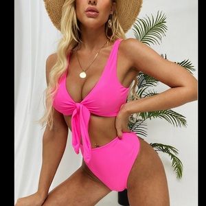 Hot pink front tie bikini set